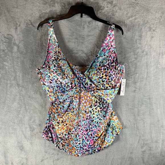 Anne Cole Womens Swimsuit 22W Tankini Top Dots Animal Print Underwire Ruched NWT - Picture 1 of 7